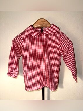 Little English red and white gingham shirt with Peter Pan collar; size 24 mos
